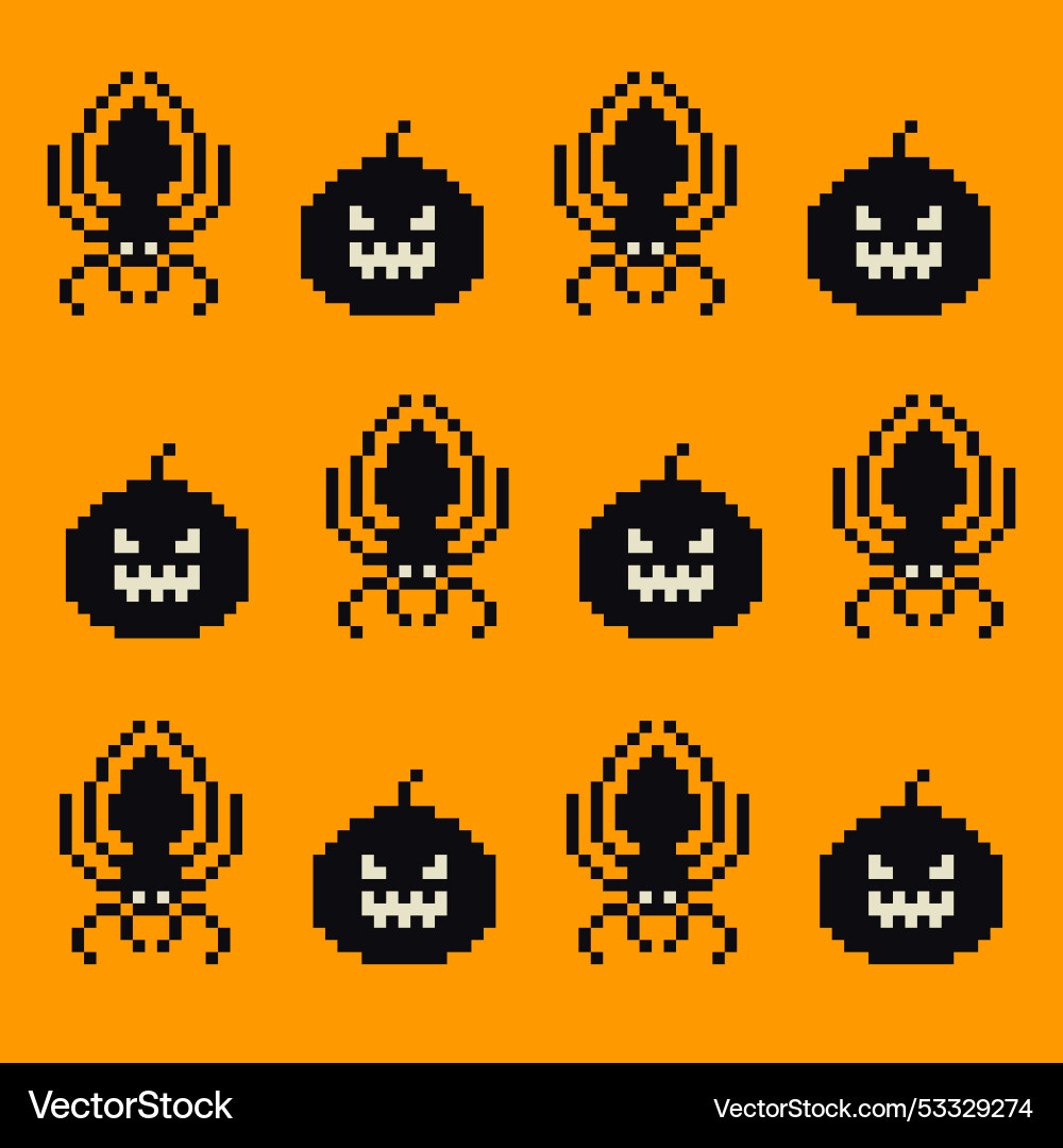 Pixel art halloween icons and objects background Pixel art halloween icons and objects background vector image