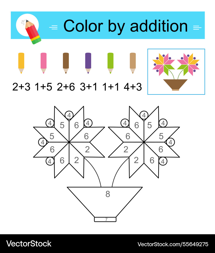 Coloring pages color by addition Royalty Free Vector Image