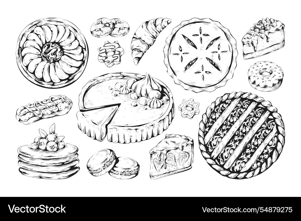 Pie sketch vintage cake drawing sweet dessert Pie sketch vintage cake drawing sweet dessert vector image
