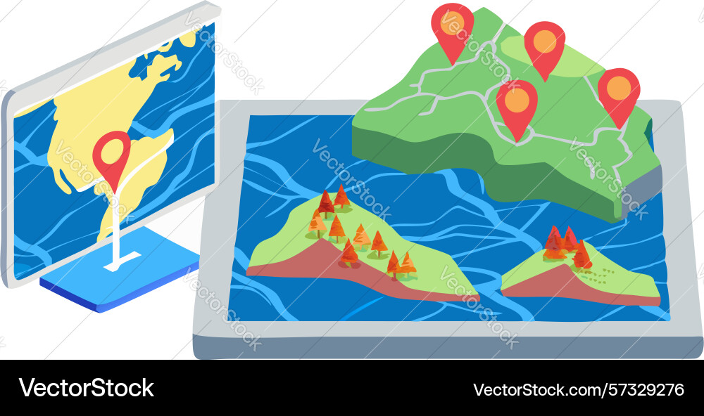 Global data world map with charts and pins design vector image
