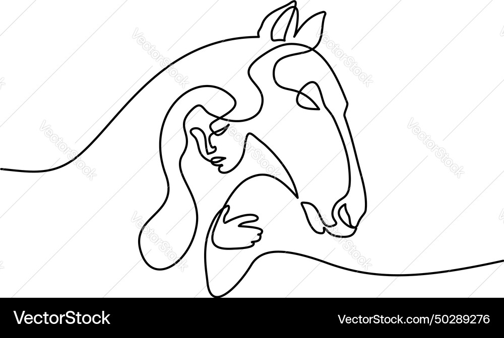 Horse and woman heads logo continuous one line Vector Image
