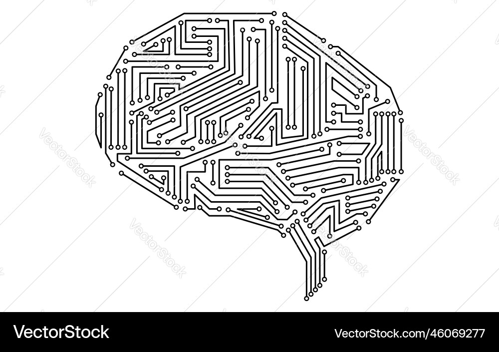 An electronic circuit in the shape of a brain Vector Image