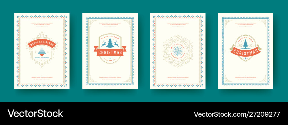 Christmas cards vintage typographic design ornate Christmas cards vintage typographic design ornate vector image