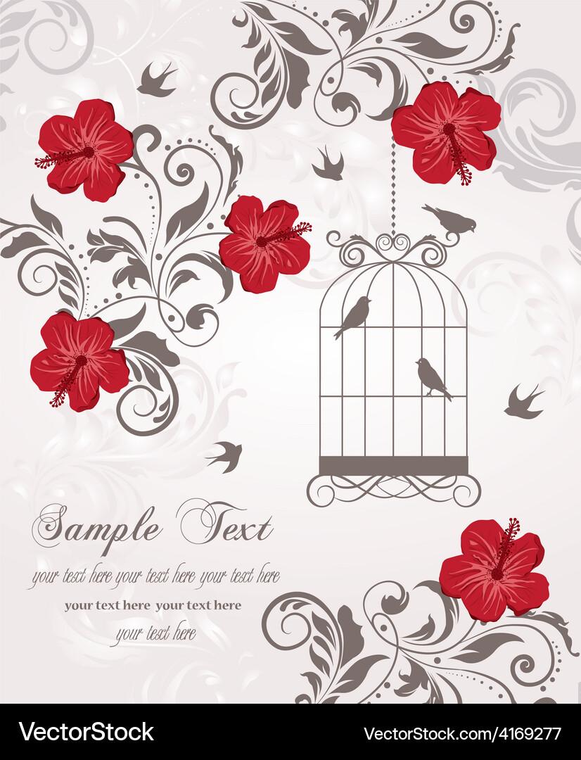 Elegant Floral Bird Invitation Vector Image