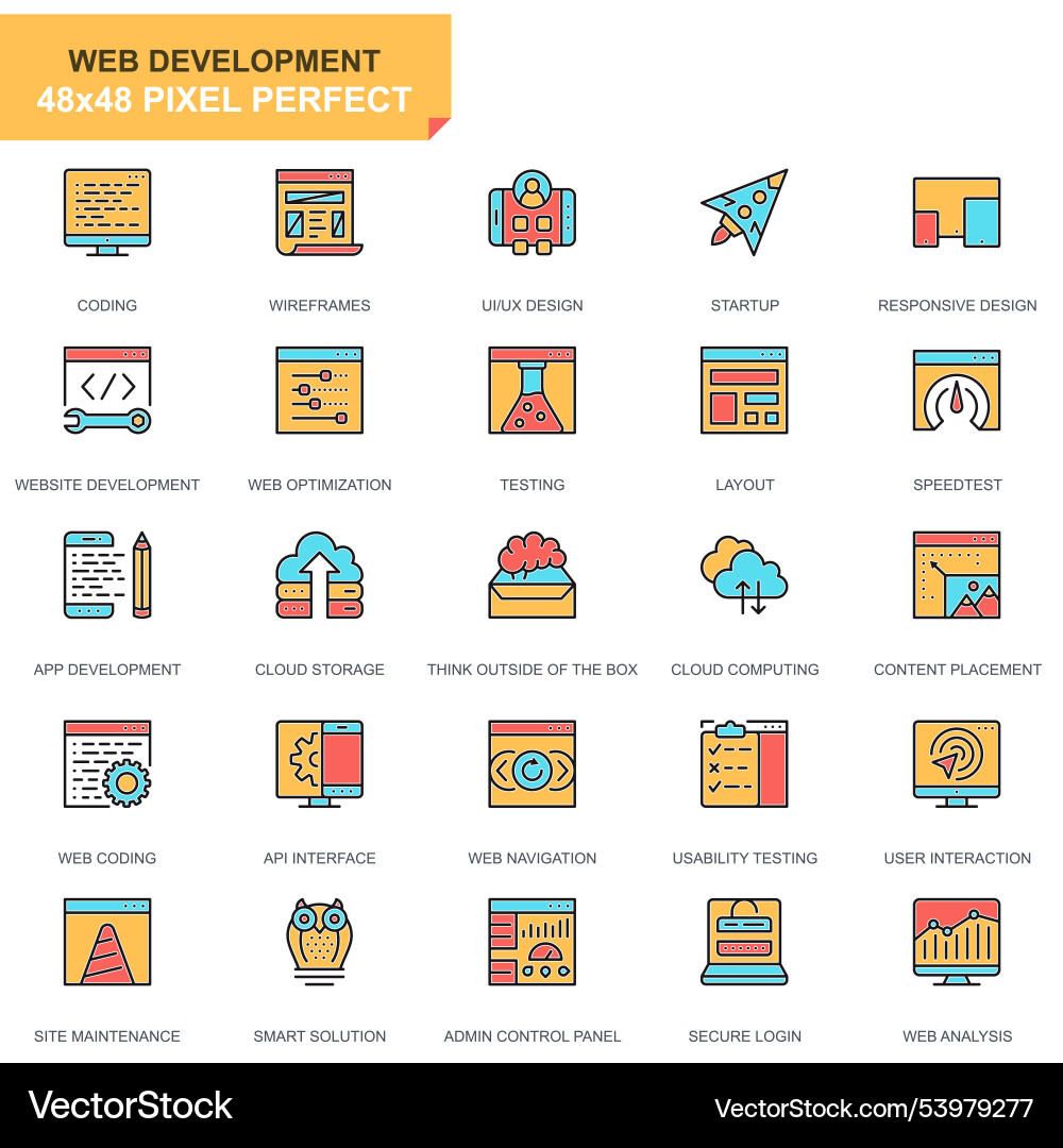 Flat line web design and development icons set vector image