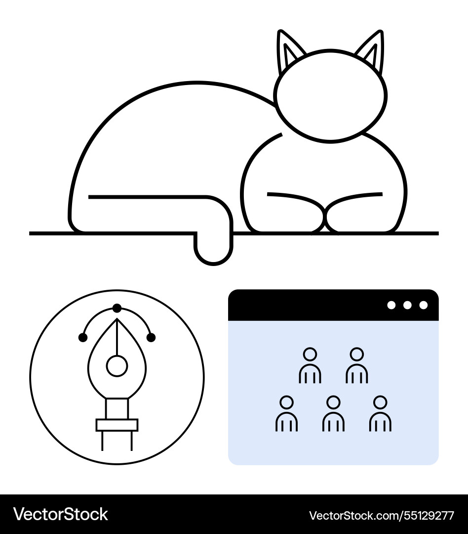 Minimalist cat outline with pen tool tip Minimalist cat outline with pen tool tip Vector Image