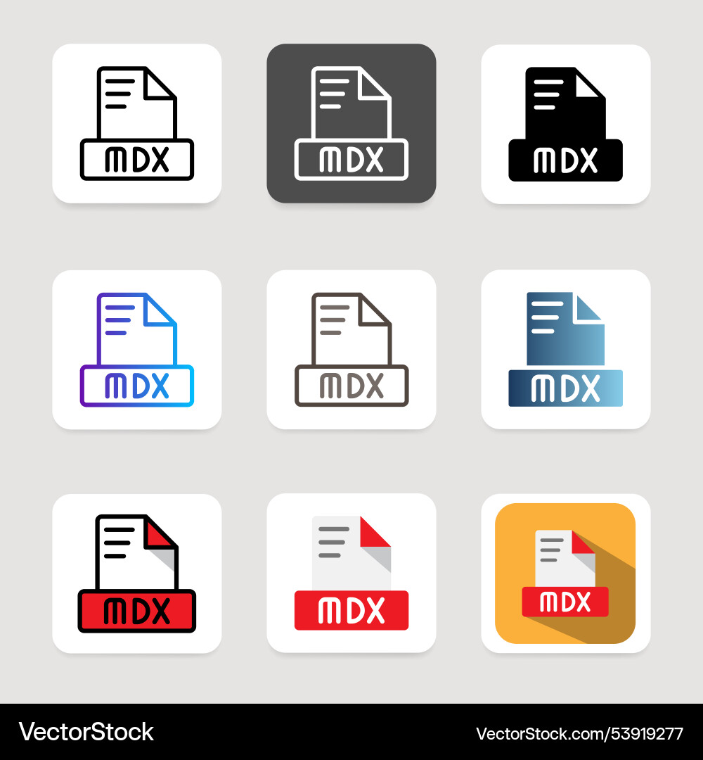 Set mdx file format icons for various type vector image