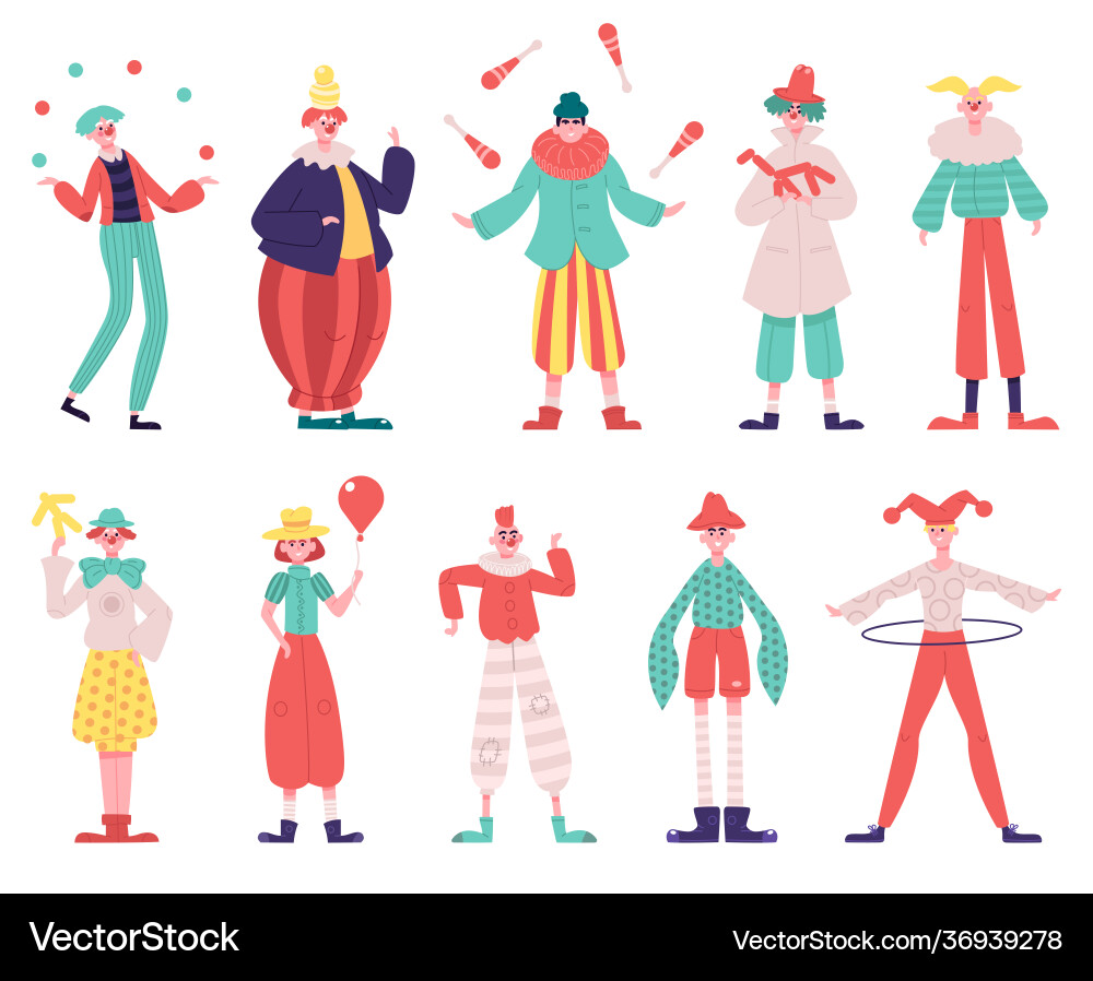 Clowns characters circus funny with red vector image