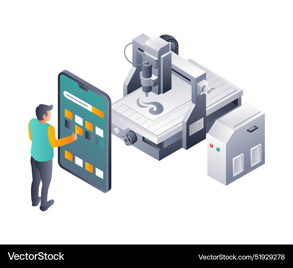 Controlling cnc laser machines with a smartphone Controlling cnc laser machines with a smartphone vector image