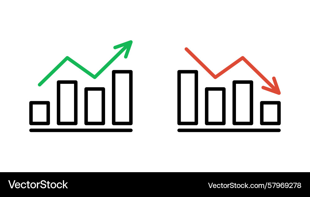 Graph growth with arrow up and reduction Graph growth with arrow up and reduction vector image