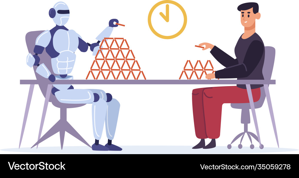 Man versus artificial intelligence guy and robot Man versus artificial intelligence guy and robot Vector Image