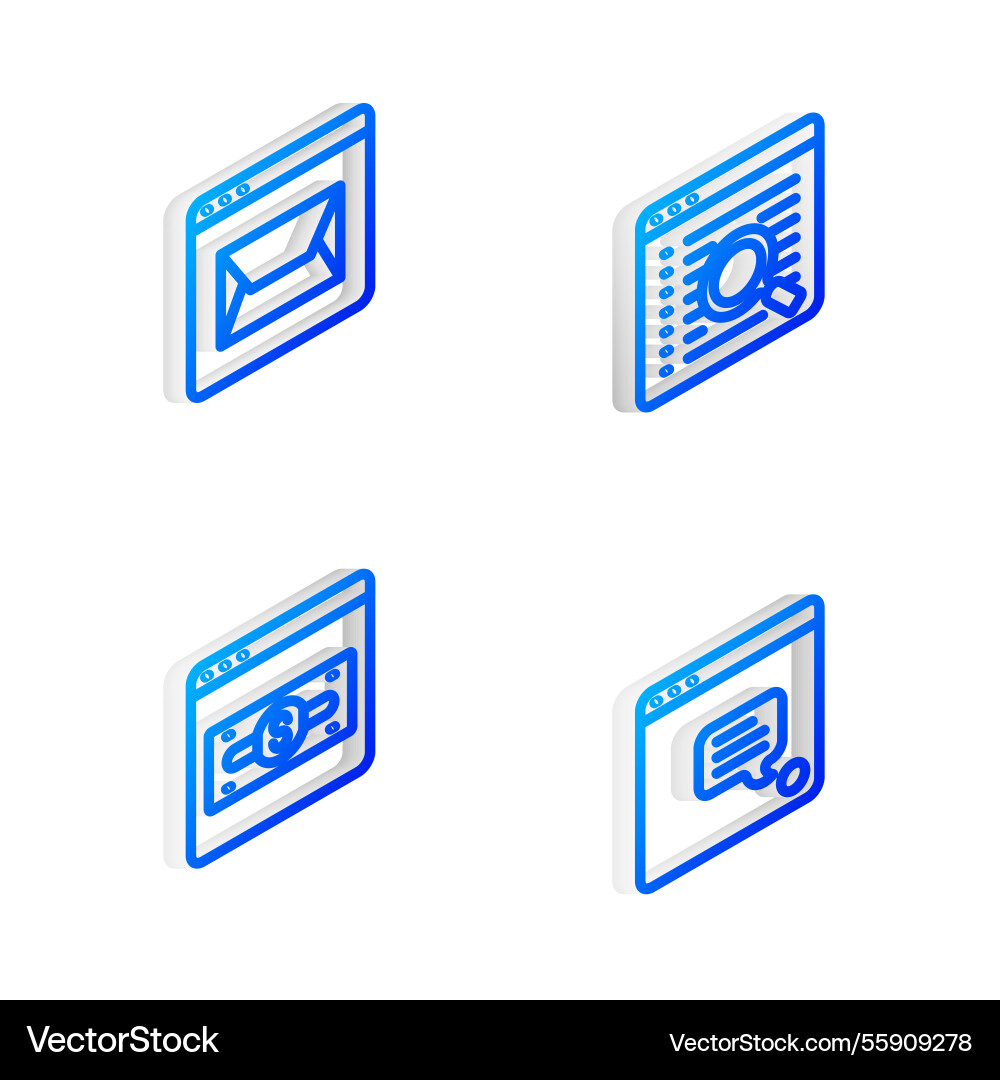 Set isometric line search engine website and mail Set isometric line search engine website and mail vector image