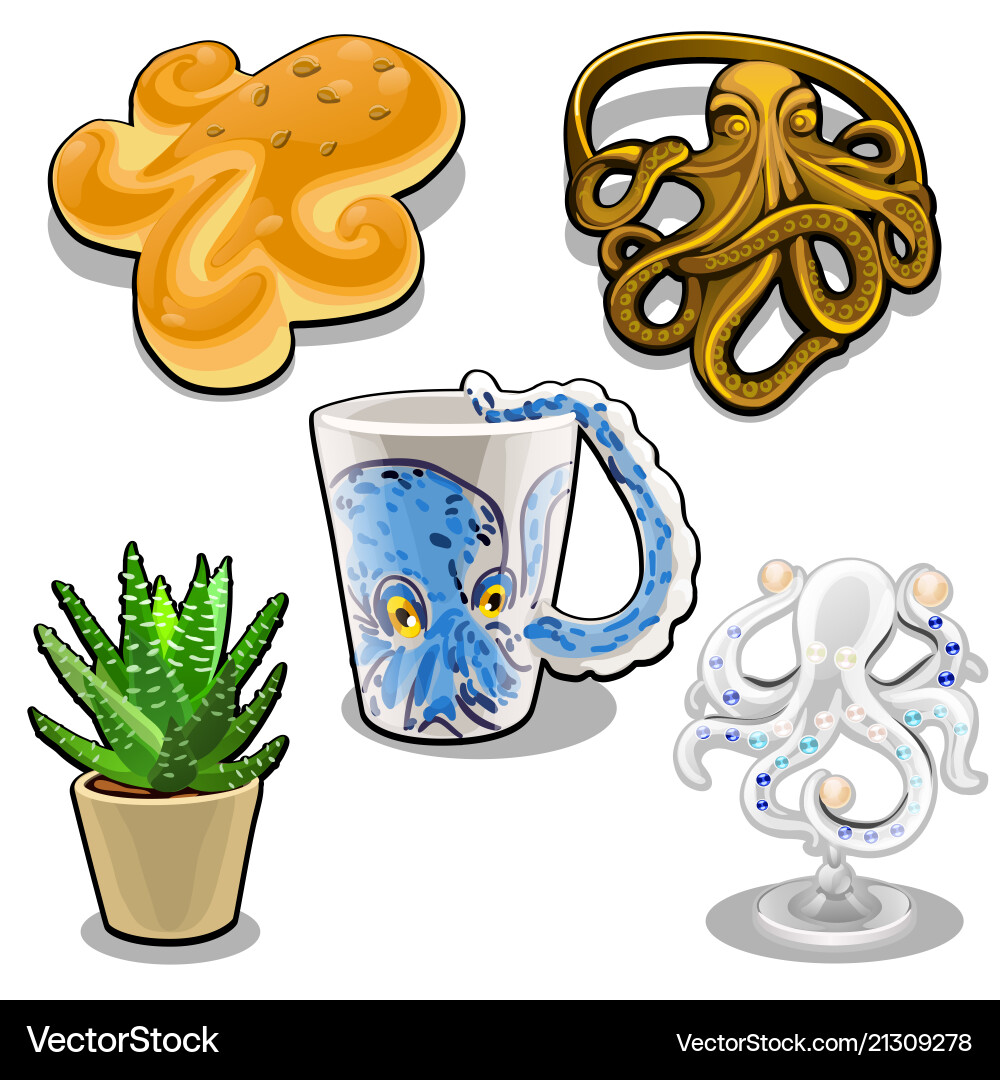 Set of objects in the form an octopus Set of objects in the form an octopus vector image