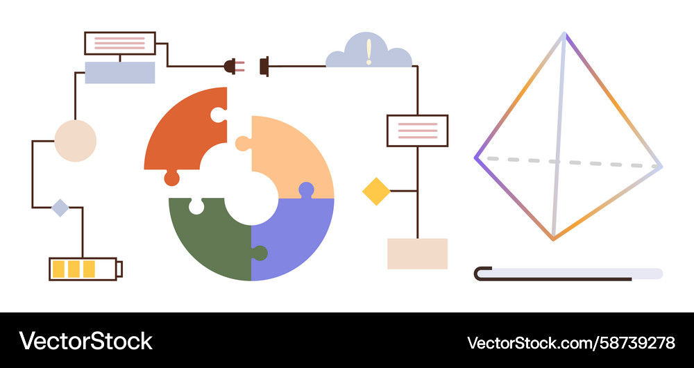 Workflow chart and diagram with puzzle wheel Workflow chart and diagram with puzzle wheel Vector Image