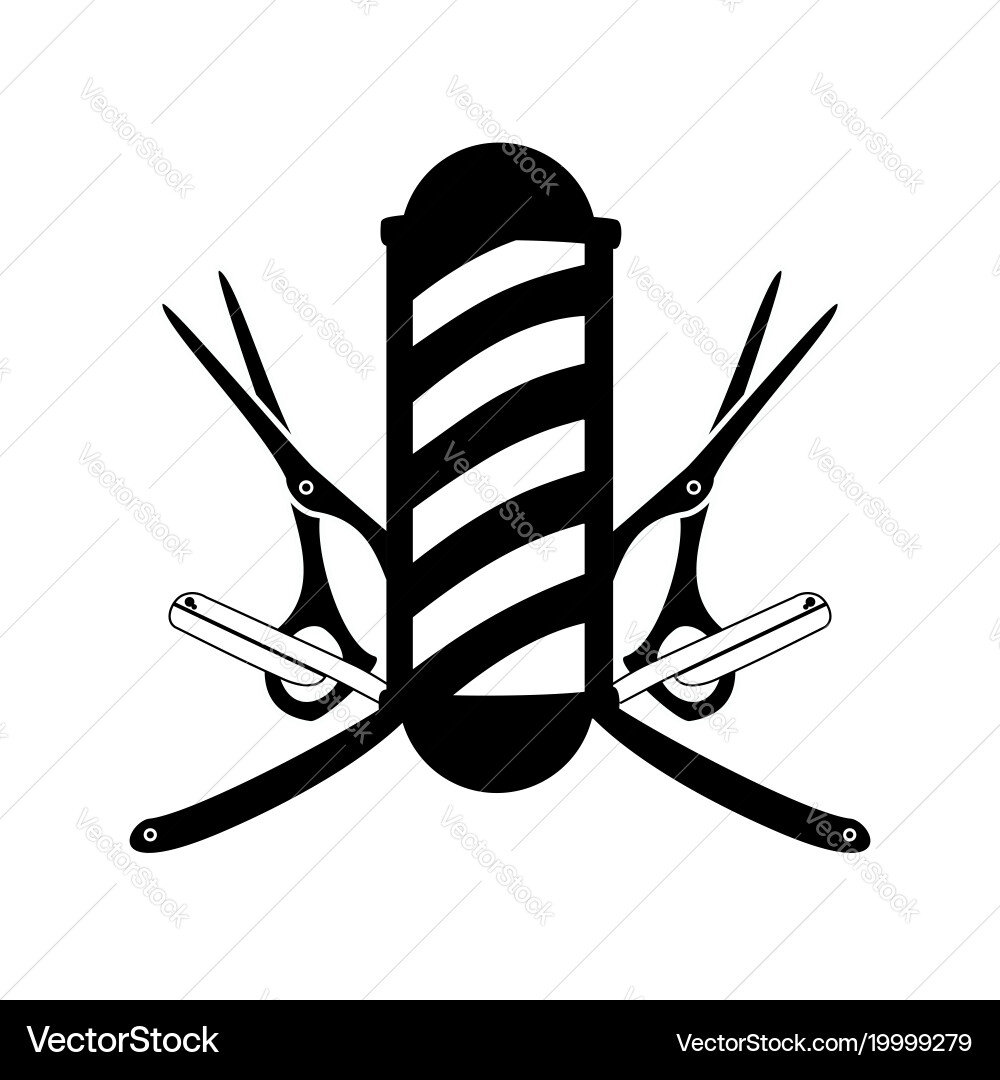 Barber Pole with Razor & Scissors Vector Image