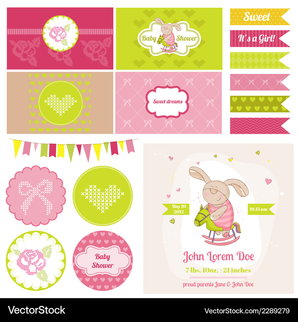 Cute Baby Bunny Horse Birthday Scrapbook Vector Image