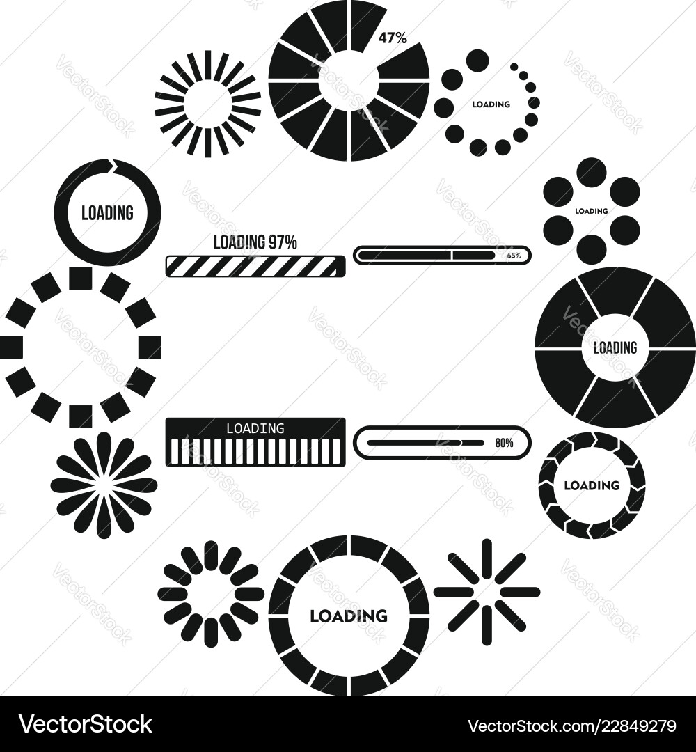 Fortschrittsleiste und geladene Icons im einfachen Stil Fortschrittsleiste und geladene Icons im einfachen Stil vektorbild