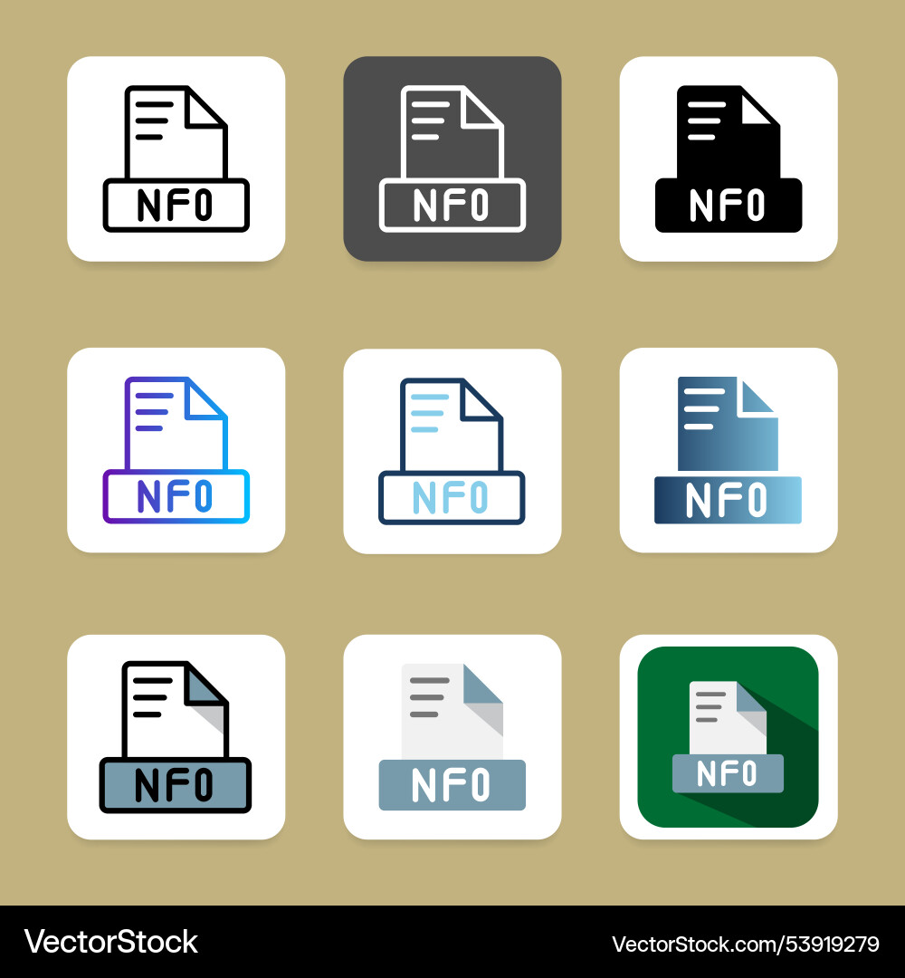Nfo collection of file format icons for a modern vector image