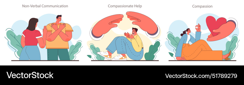 Soft skill development set character with empathy Soft skill development set character with empathy vector image