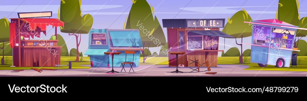 Street food market with abandoned and broken kiosk Street food market with abandoned and broken kiosk vector image