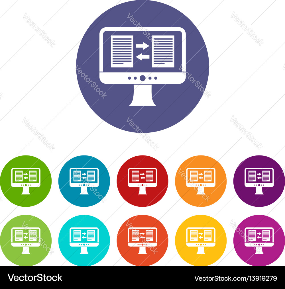 Translator app on the screen of computer set icons Translator app on the screen of computer set icons Vector Image