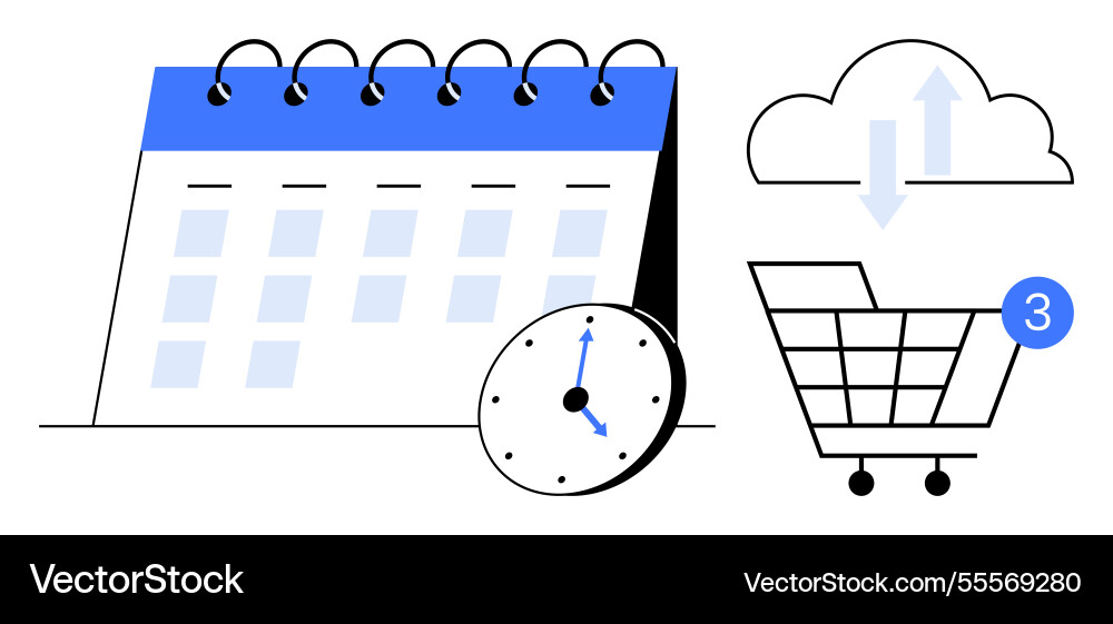 Calendar with clock cloud computing and shopping Calendar with clock cloud computing and shopping vector image