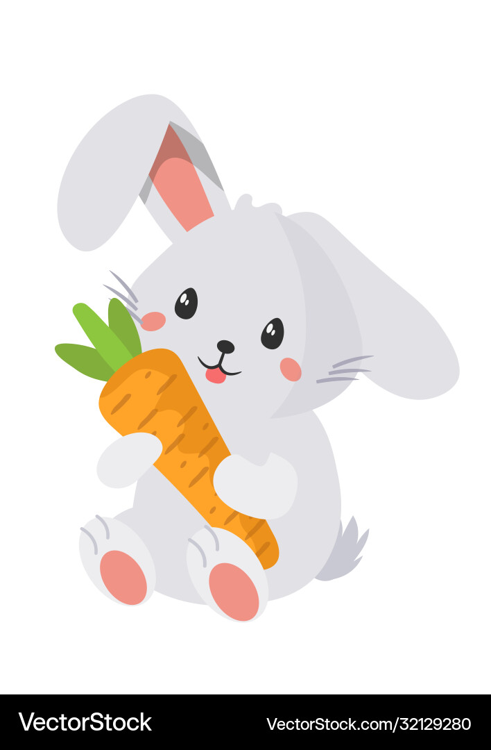 Cute easter rabbit with orange carrot isolated Cute easter rabbit with orange carrot isolated vector image