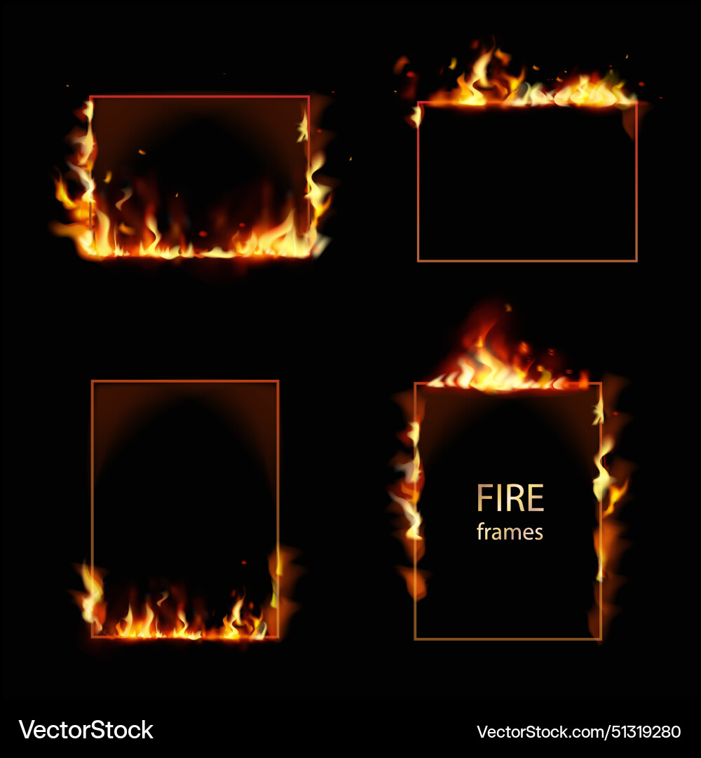 Rectangular burning borders square frames in fire Rectangular burning borders square frames in fire vector image