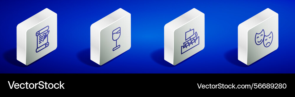 Set isometric line decree parchment scroll wine Set isometric line decree parchment scroll wine vector image
