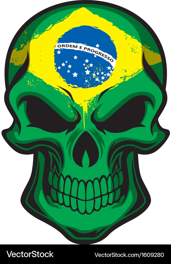 Skull with Brazil Flag Vector Image