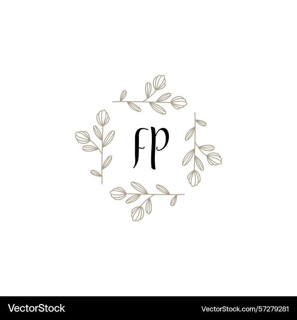 Botanical monogram logos with initial fp Botanical monogram logos with initial fp Vector Image