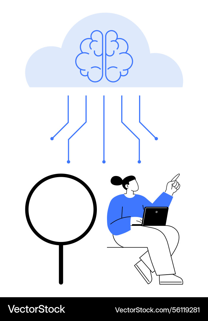 Cloud-based brain network with user analyzing data Cloud-based brain network with user analyzing data vector image