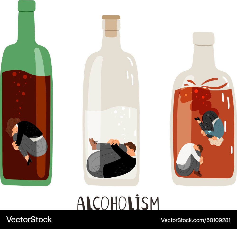 Ein Mann mit Alkoholsucht sitzt unten Ein Mann mit Alkoholsucht sitzt unten vektorbild
