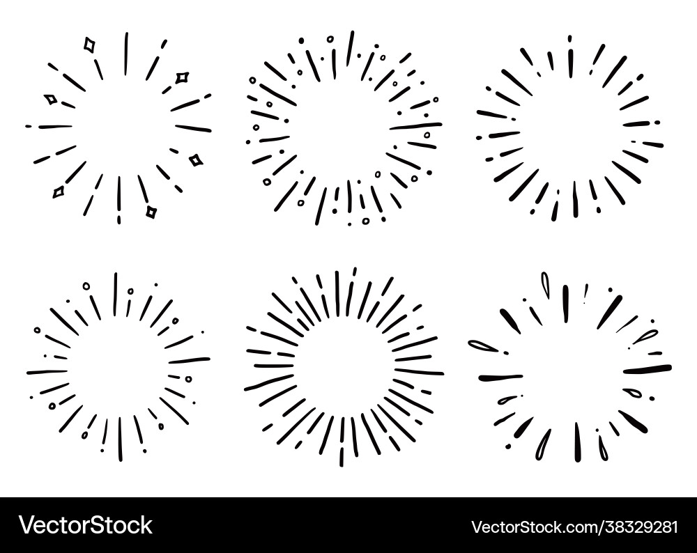 Handgezeichnetes Set Sonnenburst Glanz doodle Handgezeichnetes Set Sonnenburst Glanz doodle vektorbild