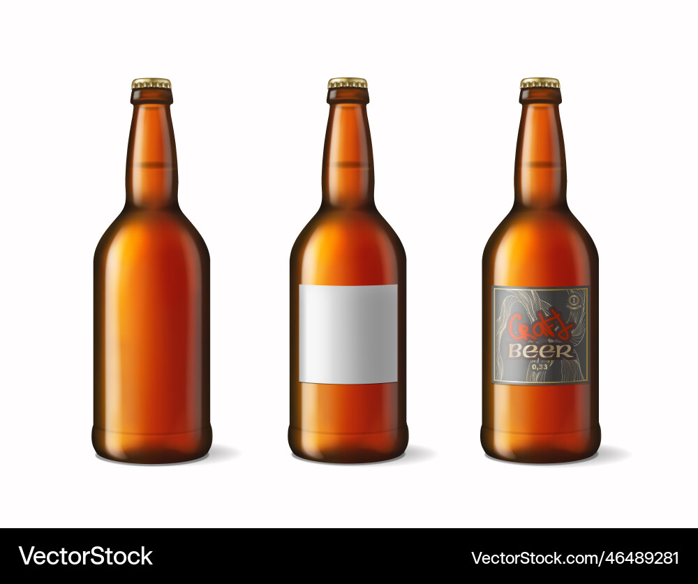 Realistic bottles of beer set brown glass Realistic bottles of beer set brown glass vector image
