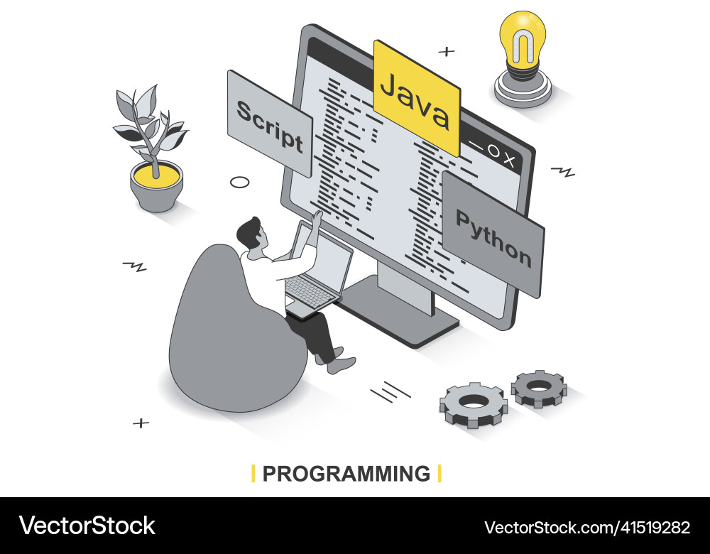3D Isometric Programming Scene vector image