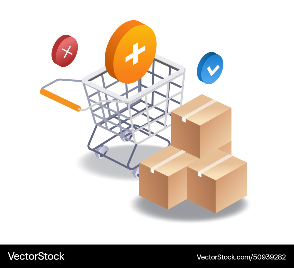 Adding shopping list in trolley cart flat Adding shopping list in trolley cart flat vector image