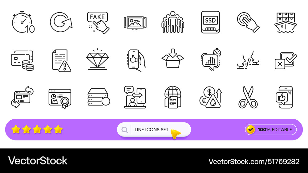 Group phone timing and get box line icons for web Group phone timing and get box line icons for web vector image