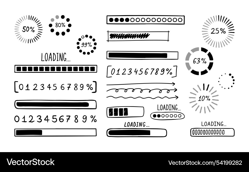 Loading bar doodle set hand drawn element line Loading bar doodle set hand drawn element line vector image