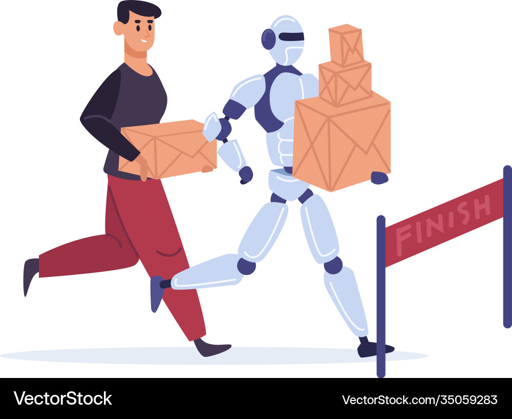 Automation Race: Man vs. Robot vector image
