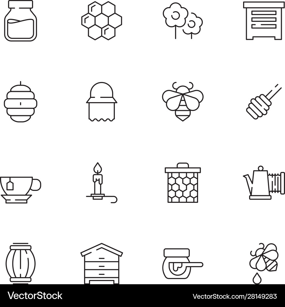 Honey symbols apiary icons flowers honeybee Honey symbols apiary icons flowers honeybee vector image