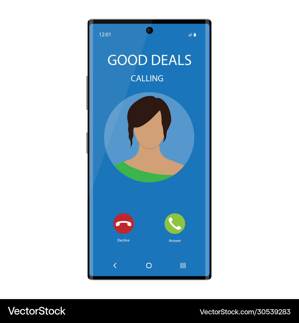 Smartphone with incoming phone call screen user Smartphone with incoming phone call screen user vector image