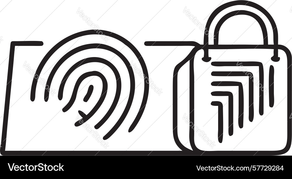 Line art fingerprint biometric secure lock design vector image