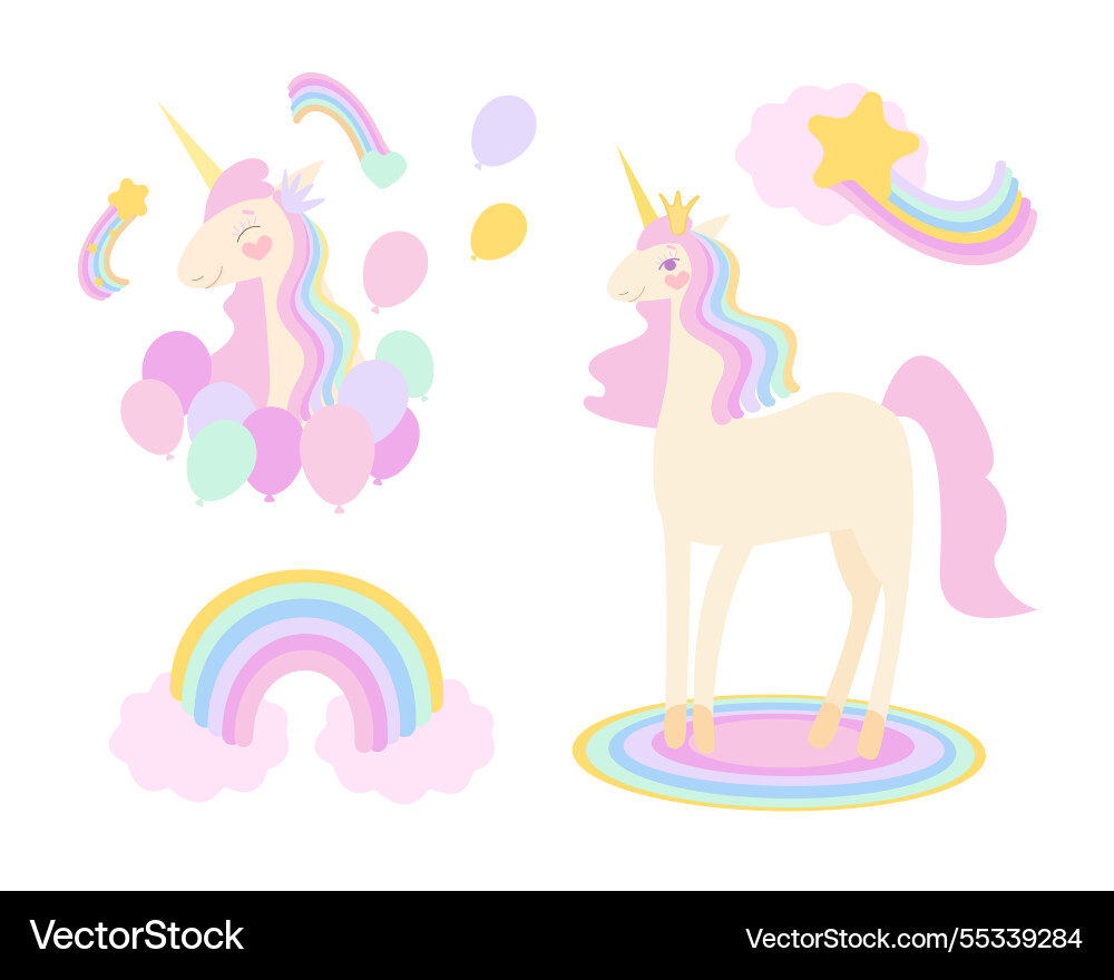 Unicorn with elements in pastel colors style Vector Image