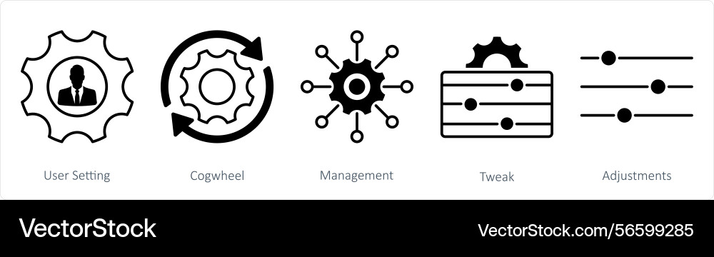 A set of 5 settings icons as user setting vector image