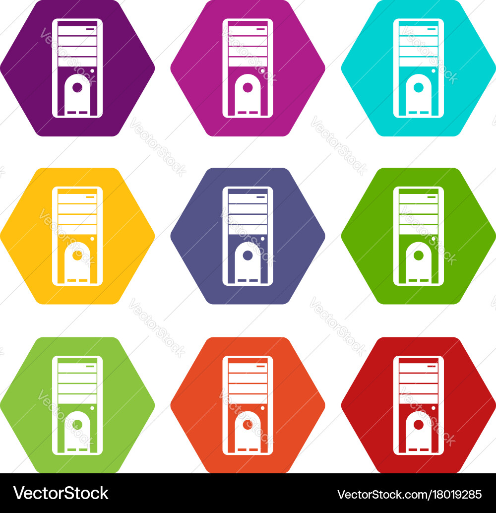 Computer system unit icon set color hexahedron vector image