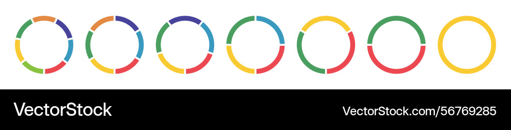 Donut charts pies segmented on from 1 to 7 equal vector image