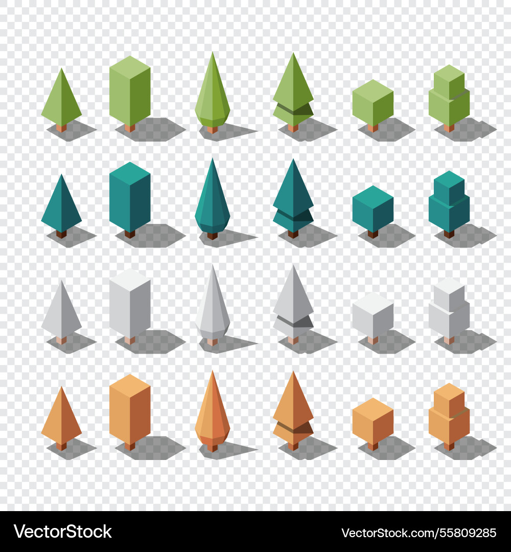 Isometric tree set elements Vector Image