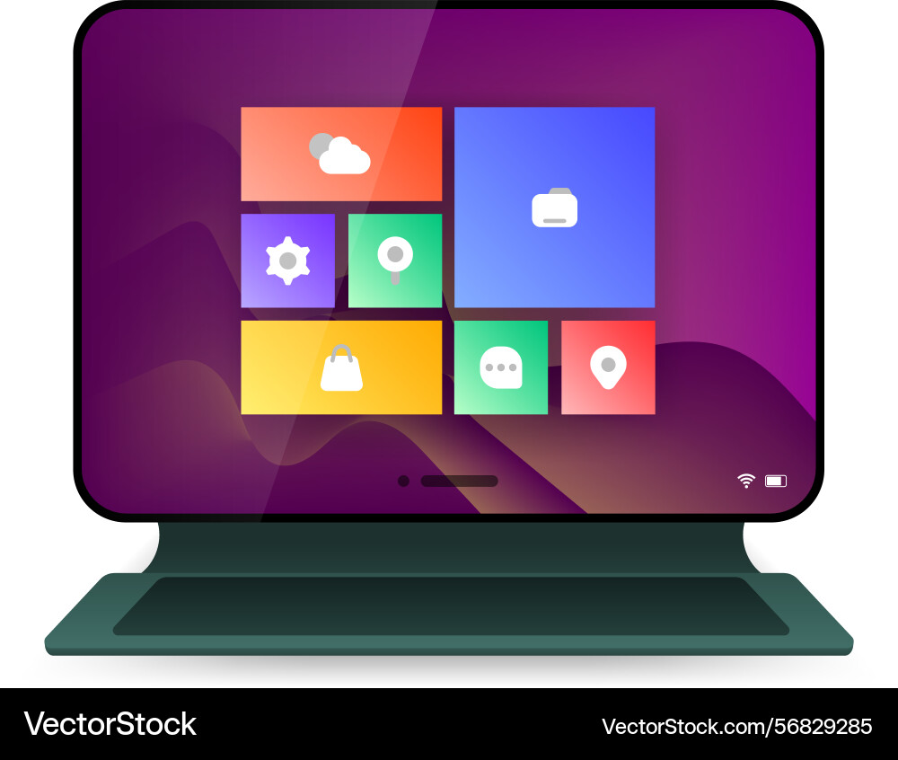 Modern tablet displaying a full desktop operating vector image
