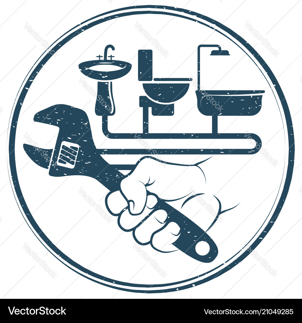 Plumbing Repair - Wrench & Water Vector Image